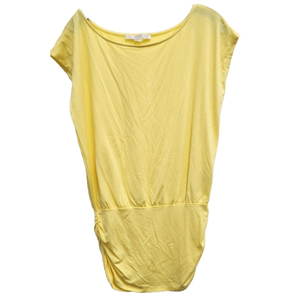 Boston Proper Womens Tunic‎ Top Medium Yellow Ruched Short Sleeve Coquette Y2K
